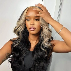 13x4 Lace Frontal Skunk Stripe Wig #613/Black Color Highlight Straight Hair Lace Front Wigs-GeetaHair