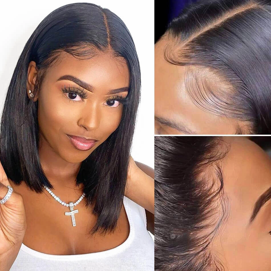 24 Hours Shipping Short Straight HD Lace Bob Wig Natural Black Pre Plucked With Baby Hair Human Hair Wig