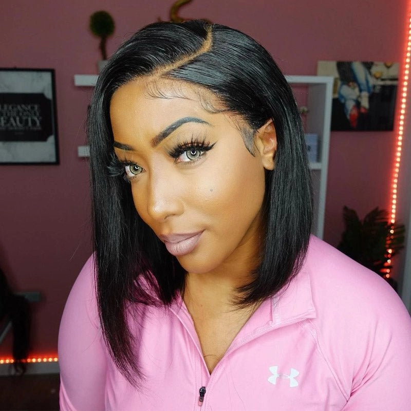 24 Hours Shipping Short Straight HD Lace Bob Wig Natural Black Pre Plucked With Baby Hair Human Hair Wig