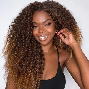 250% Density Full T4/27 Curly Human Hair Wigs Ombre 13x4 Lace Front Wig HD Lace Frontal Wigs