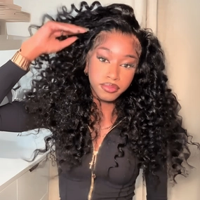 300% Density Loose Bouncy Curly Glueless Wig Pre Cut 4x6 HD Lace Front Human Hair Wig Pre Plucked