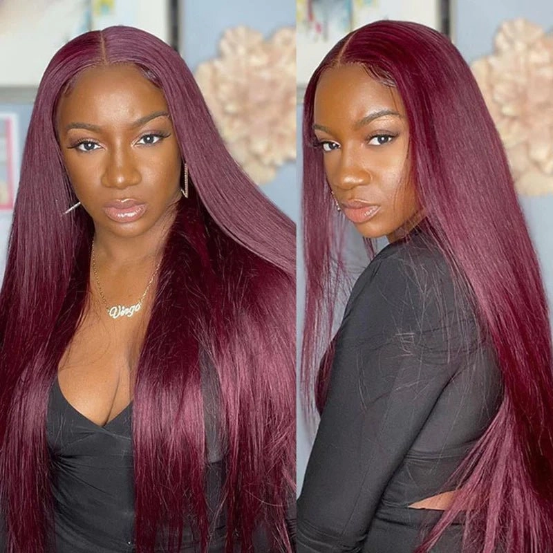 99J Burgundy Color Straight Hair 13x4 HD Lace Front Wigs/4x4 HD Lace Closure Wig Pre Plucked Hairline Real Human Hair Wigs-Geeta Hair