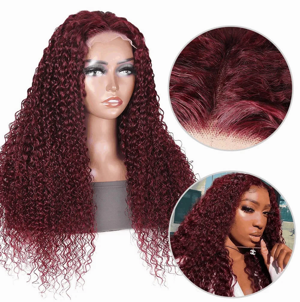 99J Burgundy Curly Hair HD Lace Wig 13x4 Lace Front Wigs Pre Plucked Hairline With Baby Hair 100% Human Hair Wig-Geeta Hair