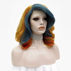 Annabelle - Blue-Blonde Orange Red with Tinsel Synthetic Lace Front Wig