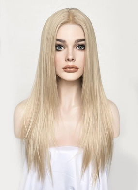 Ash Blonde Straight Layered Hush Cut Lace Front Synthetic Wig LFK5536A