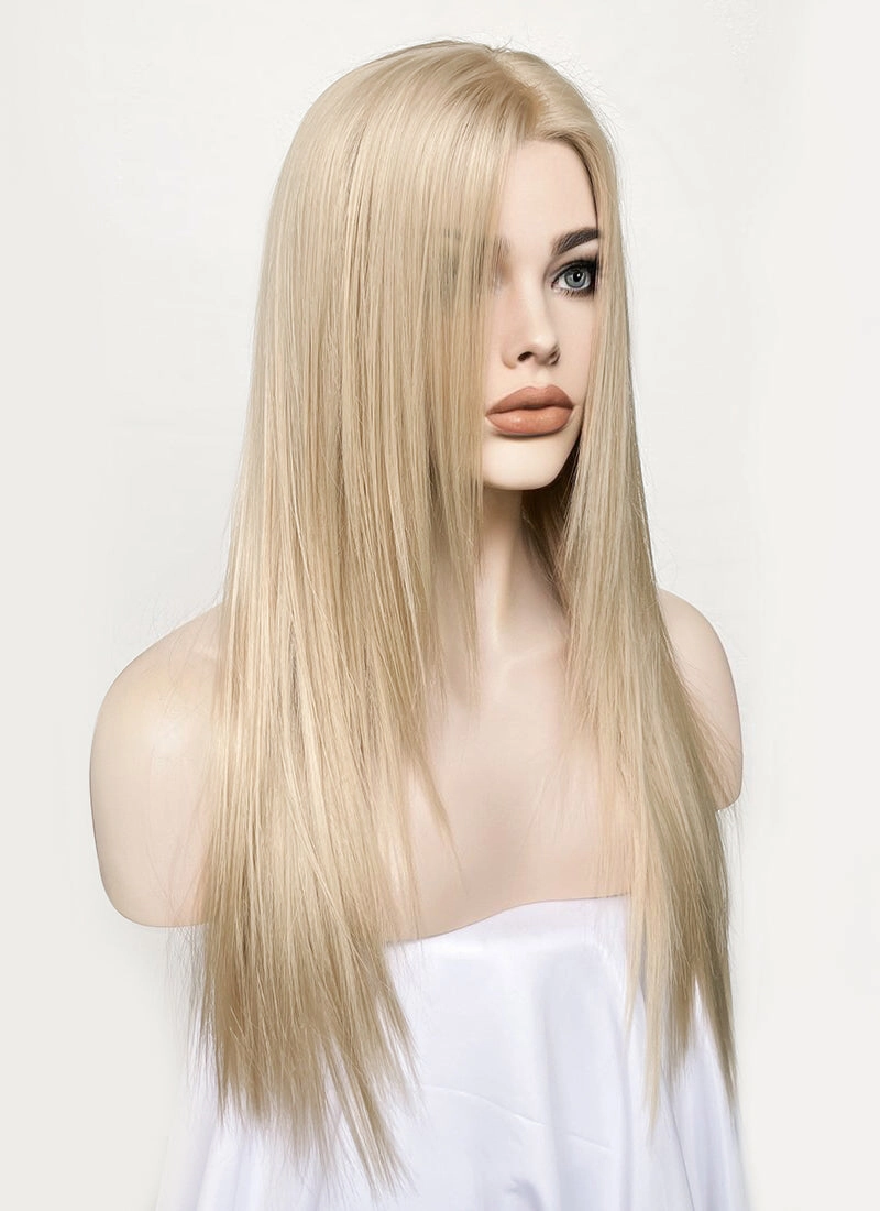 Ash Blonde Straight Layered Hush Cut Lace Front Synthetic Wig LFK5536A