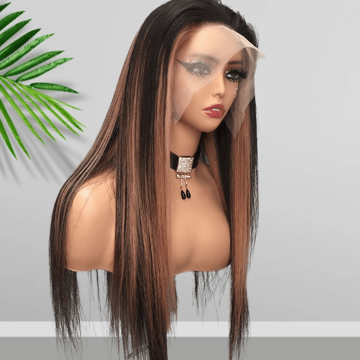 Balayage Pink Long Straight Hair Glueless 4x4/13x4 HD Lace Front Human Hair Wigs Funky Color Highlights Wig-Geeta Hair