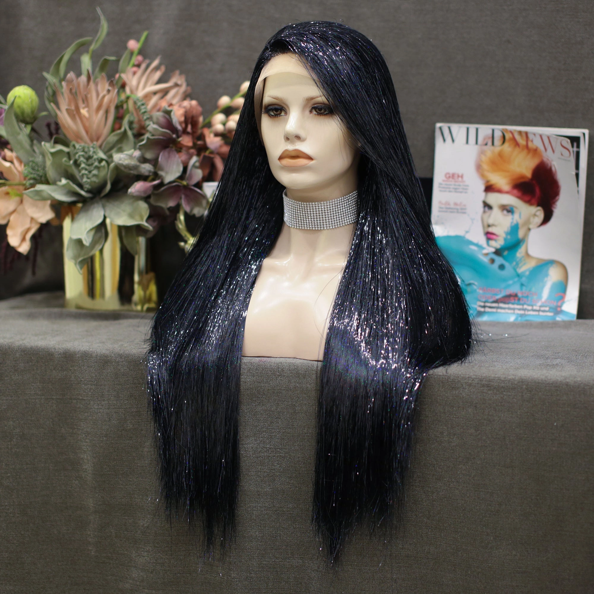 Black Full Tinsel Lace Front Drag Queen Wig Imstyle