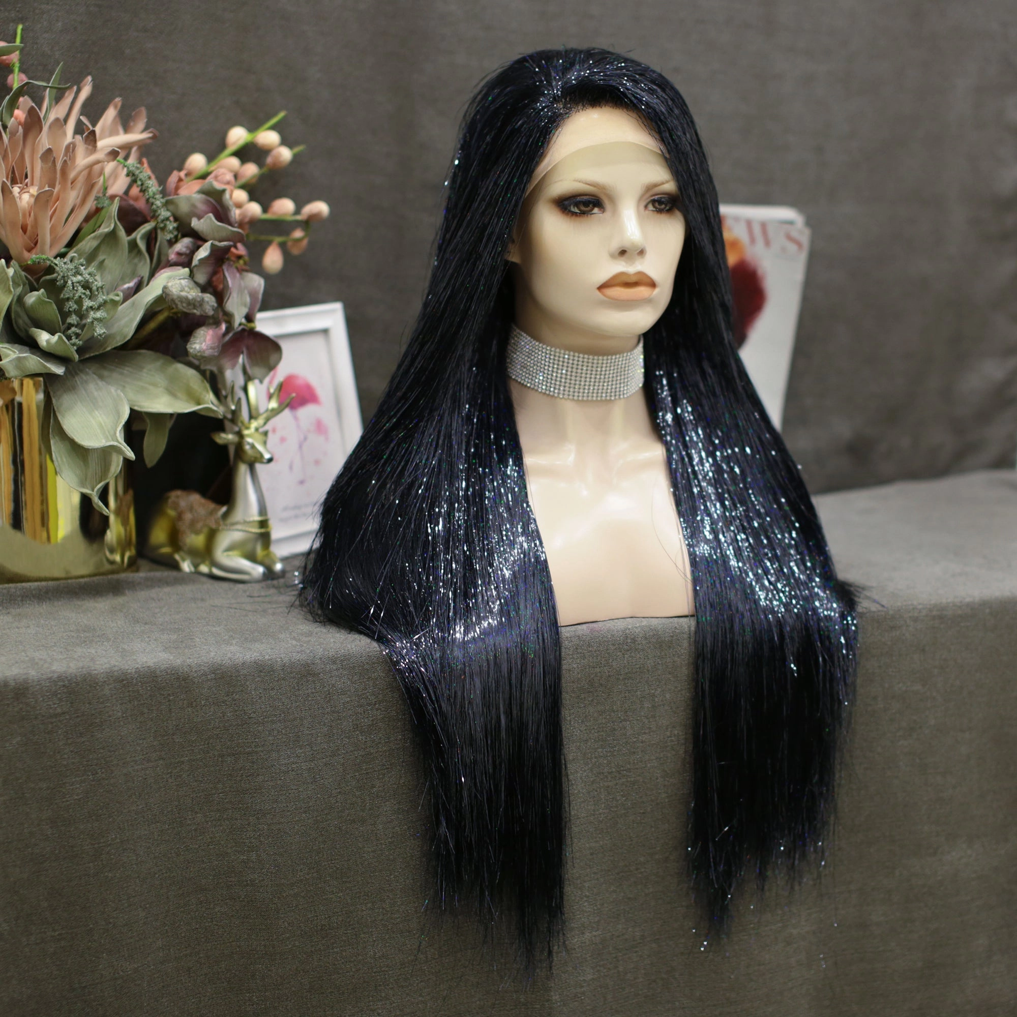 Black Full Tinsel Lace Front Drag Queen Wig Imstyle