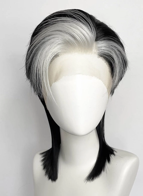 Black With Silver White Straight Lace Front Synthetic Wig LF8041