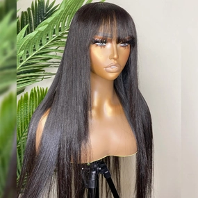 Bone Straight Human Hair Wigs with Bangs Glueless Straight 13x4 Lace Front Wig Pre Blucked