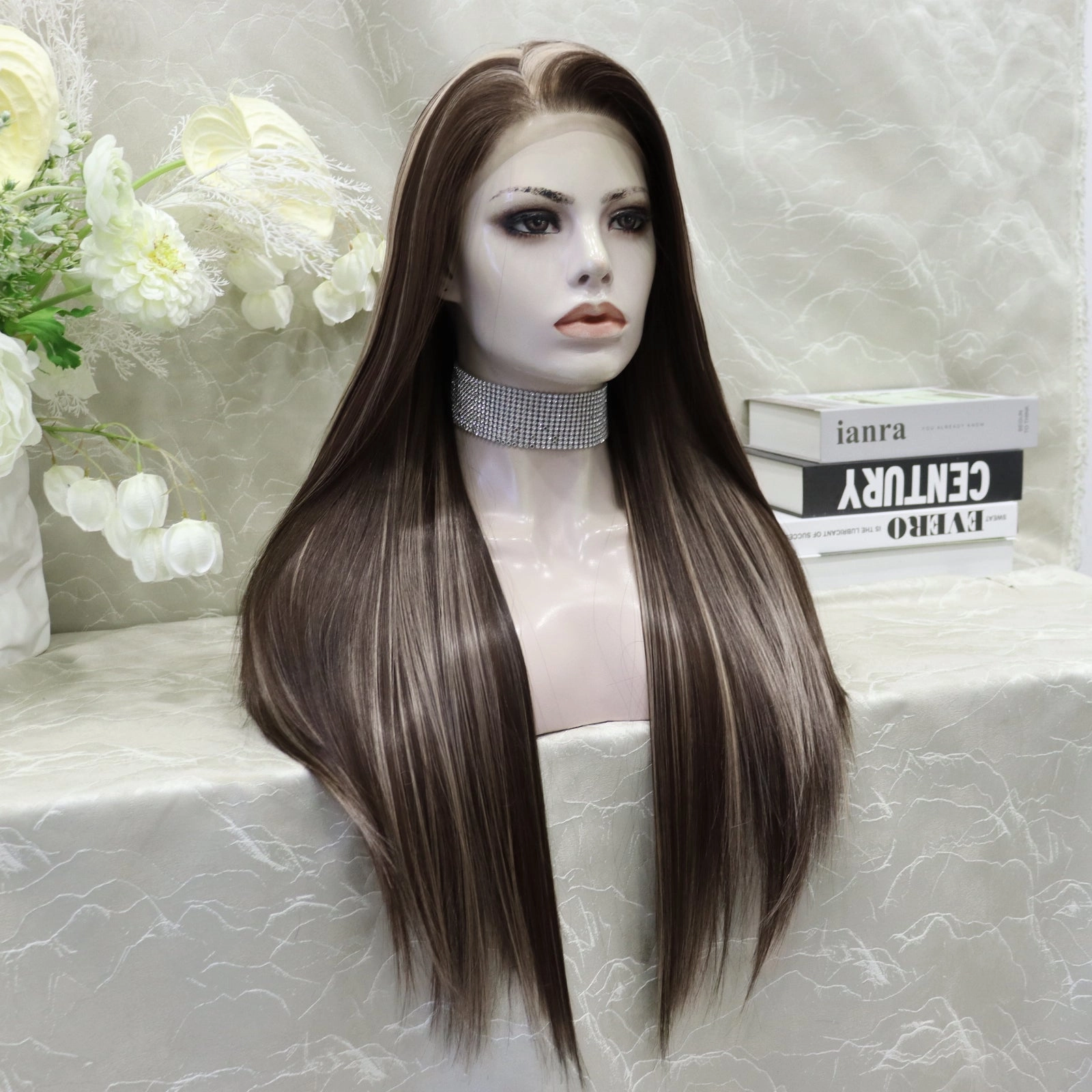 Brenda Collection Lowest density collection straight style with 13*4 lace front wigs silver mist & bubble tea & dark brown