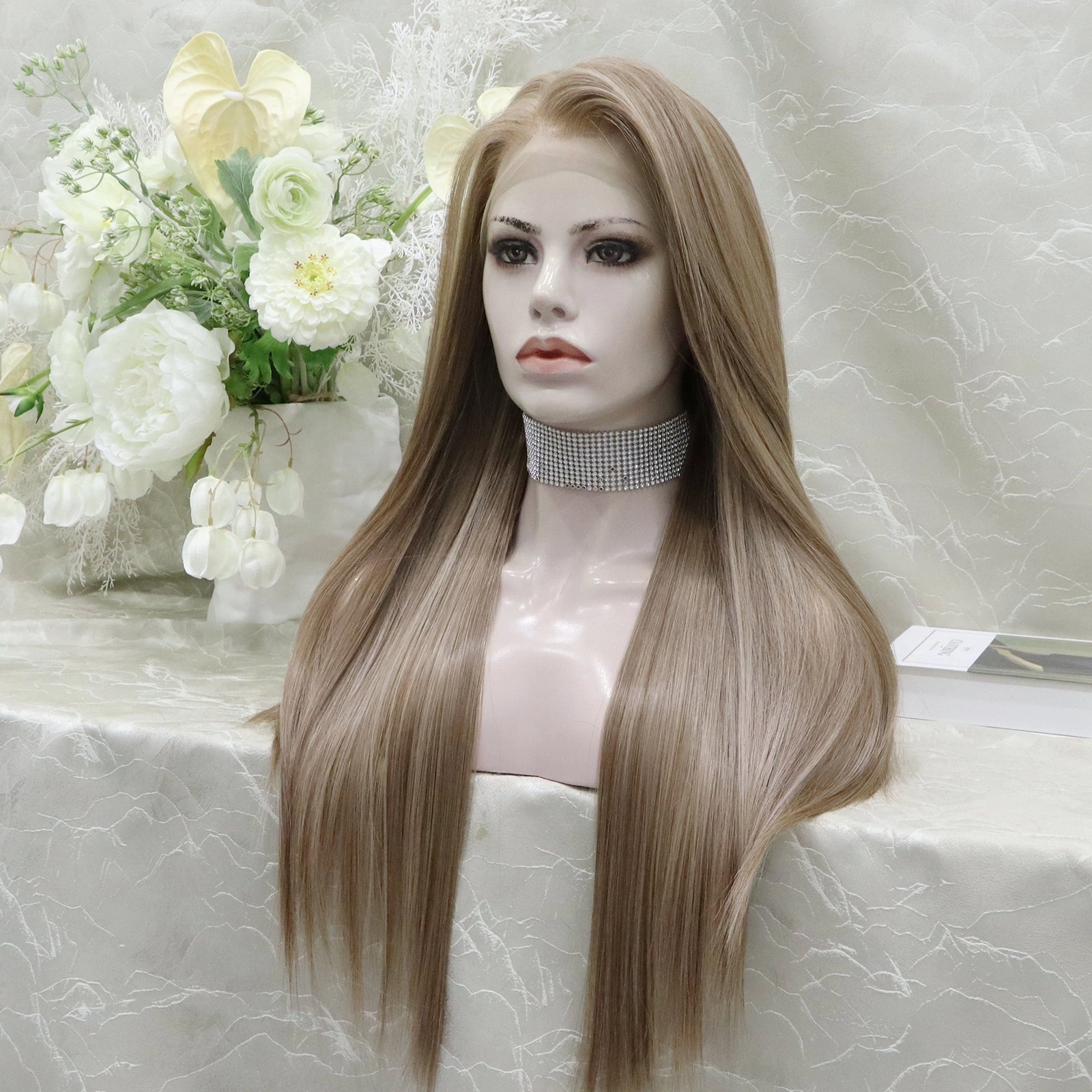 Brenda Collection Lowest density collection straight style with 13*4 lace front wigs silver mist & bubble tea & dark brown