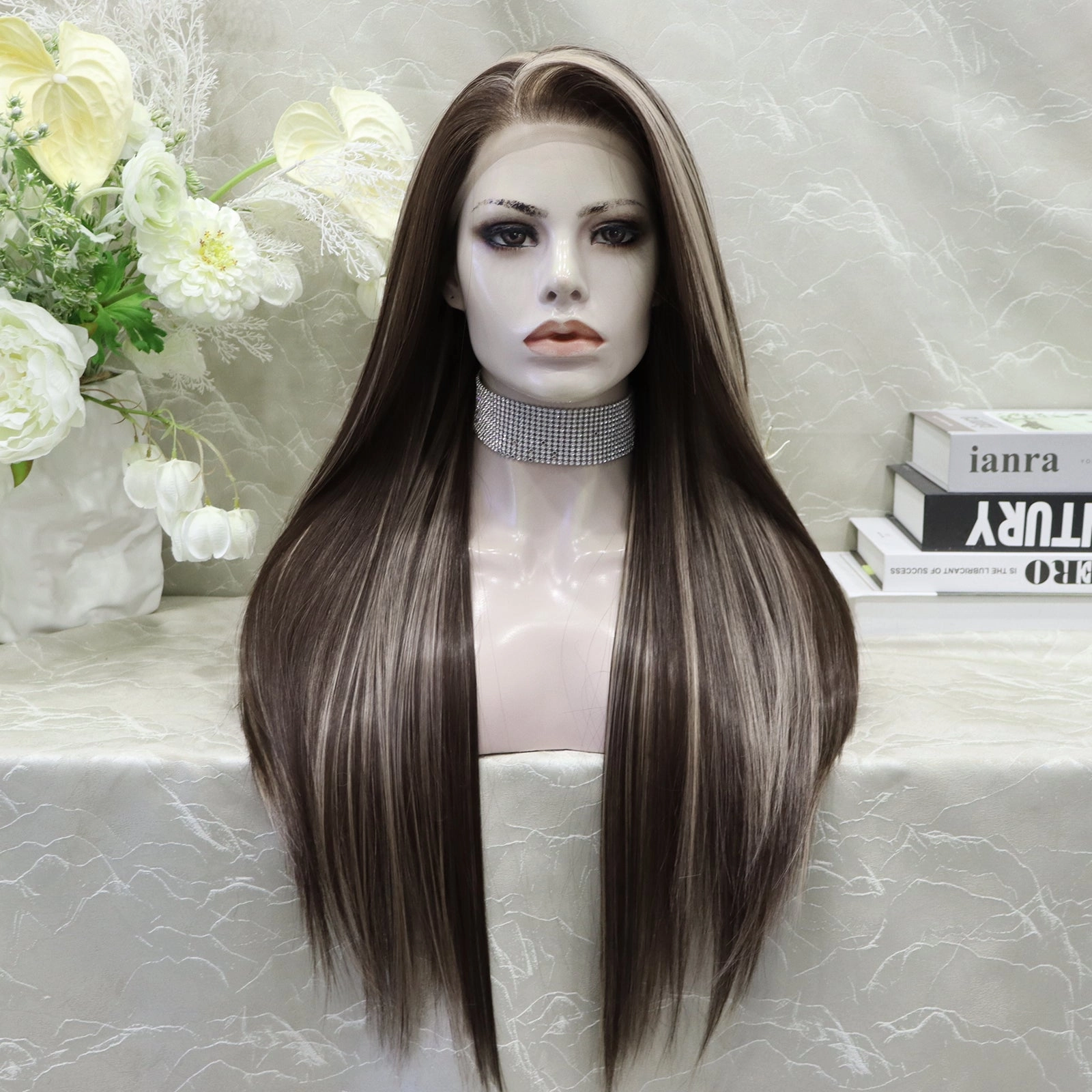 Brenda Collection Lowest density collection straight style with 13*4 lace front wigs silver mist & bubble tea & dark brown