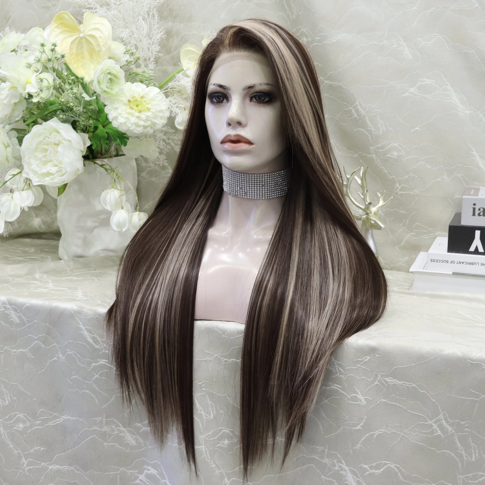 Brenda Collection Lowest density collection straight style with 13*4 lace front wigs silver mist & bubble tea & dark brown