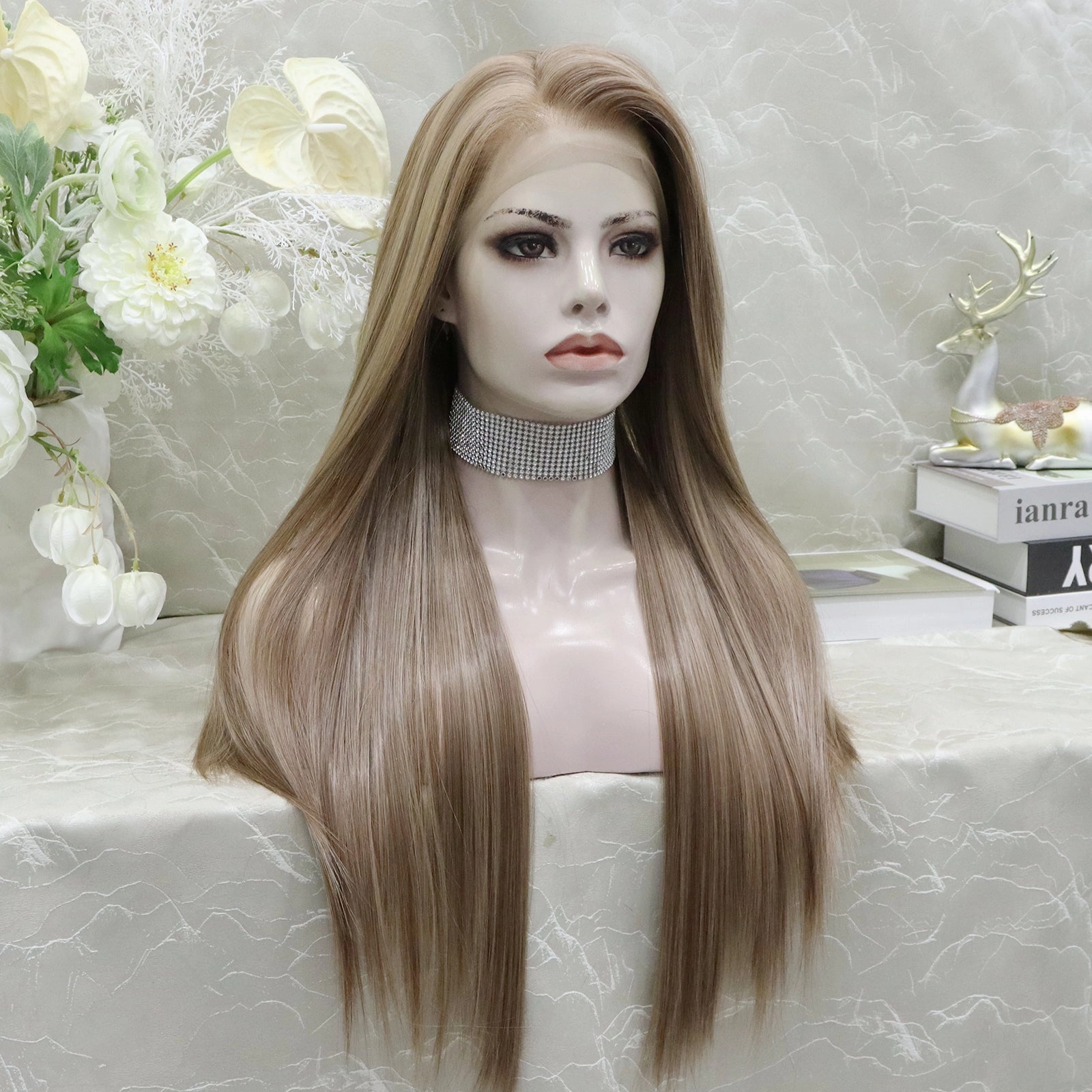 Brenda Collection Lowest density collection straight style with 13*4 lace front wigs silver mist & bubble tea & dark brown