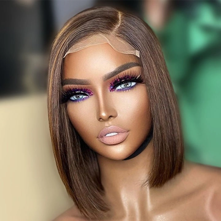 Brown 13x4 HD Lace Frontal Bob Wig Colored Bone Straight Human Hair Short Bob Wigs