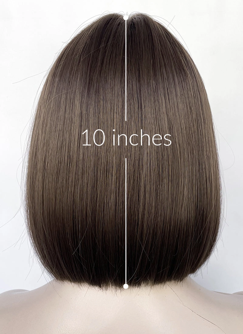Brunette Curtain Bangs Straight Bob Lace Front Synthetic Hair Wig LF3322