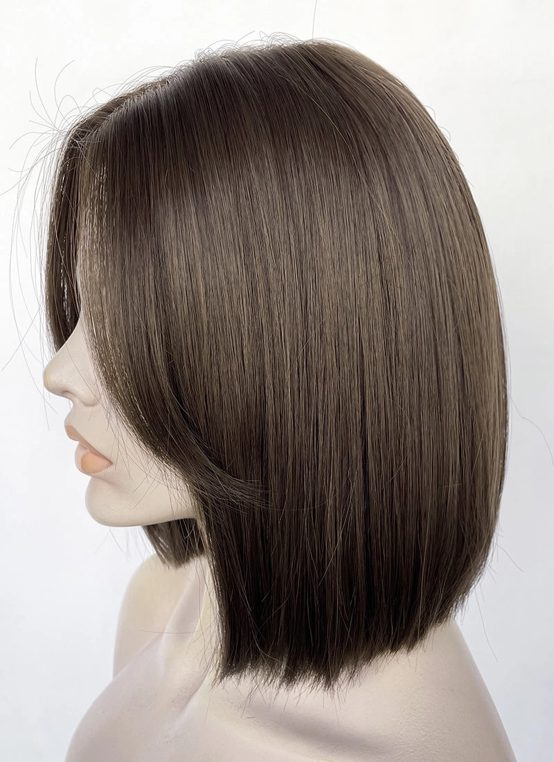 Brunette Curtain Bangs Straight Bob Lace Front Synthetic Hair Wig LF3322