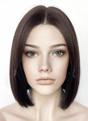 Brunette Curtain Bangs Straight Bob Lace Front Synthetic Hair Wig LF3323