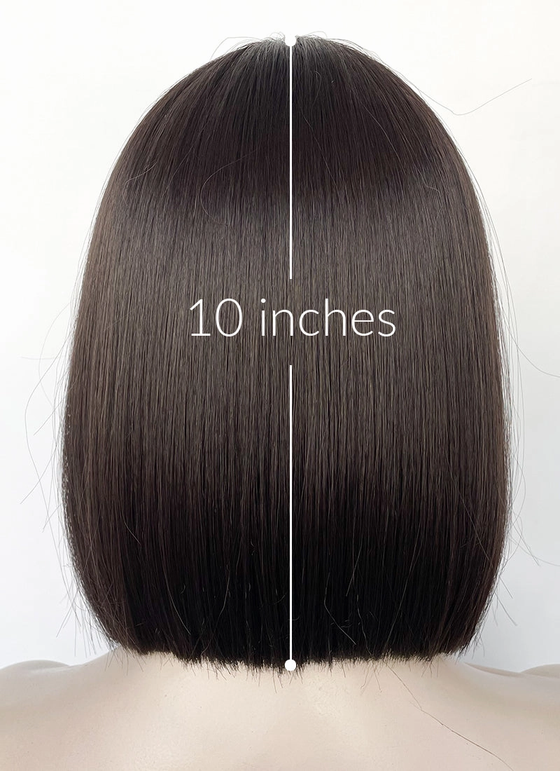 Brunette Curtain Bangs Straight Bob Lace Front Synthetic Hair Wig LF3323