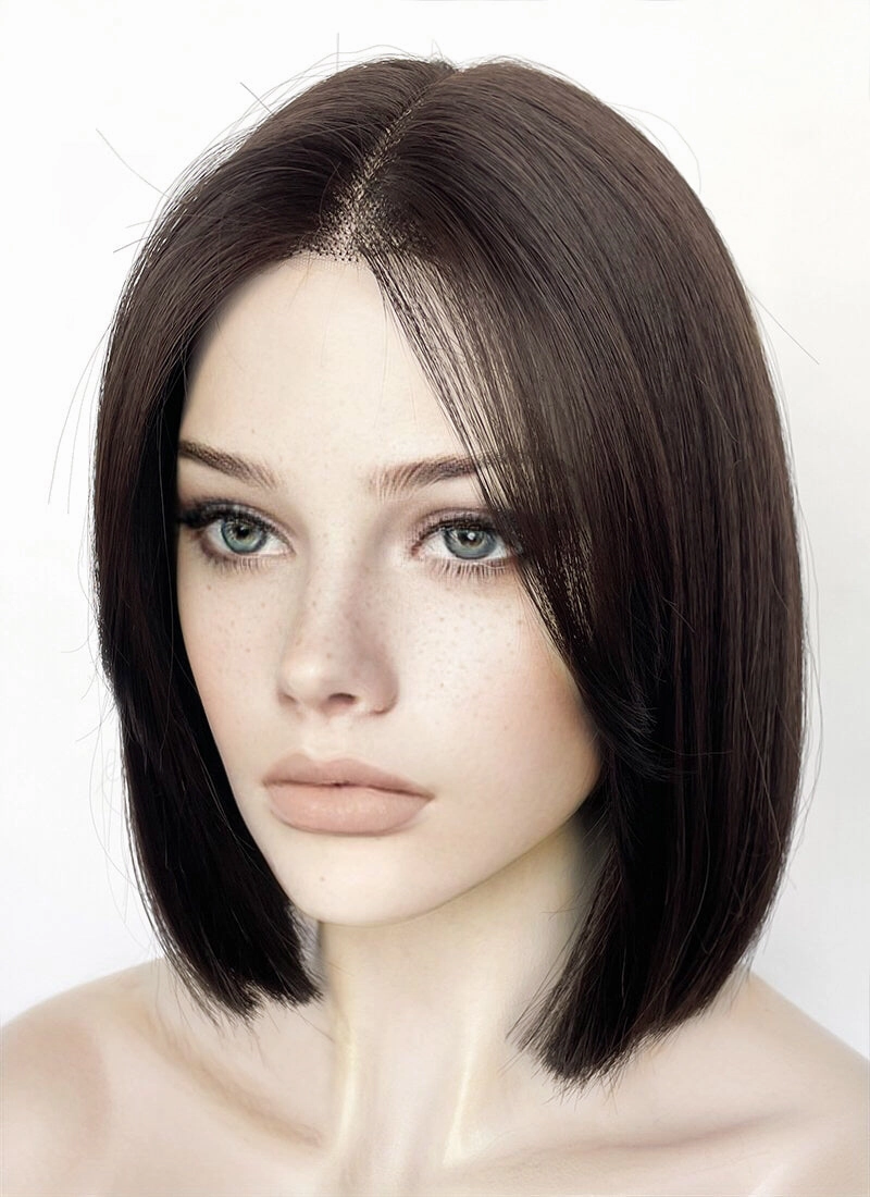 Brunette Curtain Bangs Straight Bob Lace Front Synthetic Hair Wig LF3323