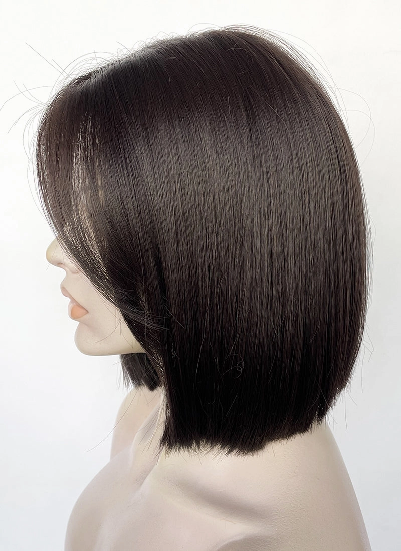 Brunette Curtain Bangs Straight Bob Lace Front Synthetic Hair Wig LF3323