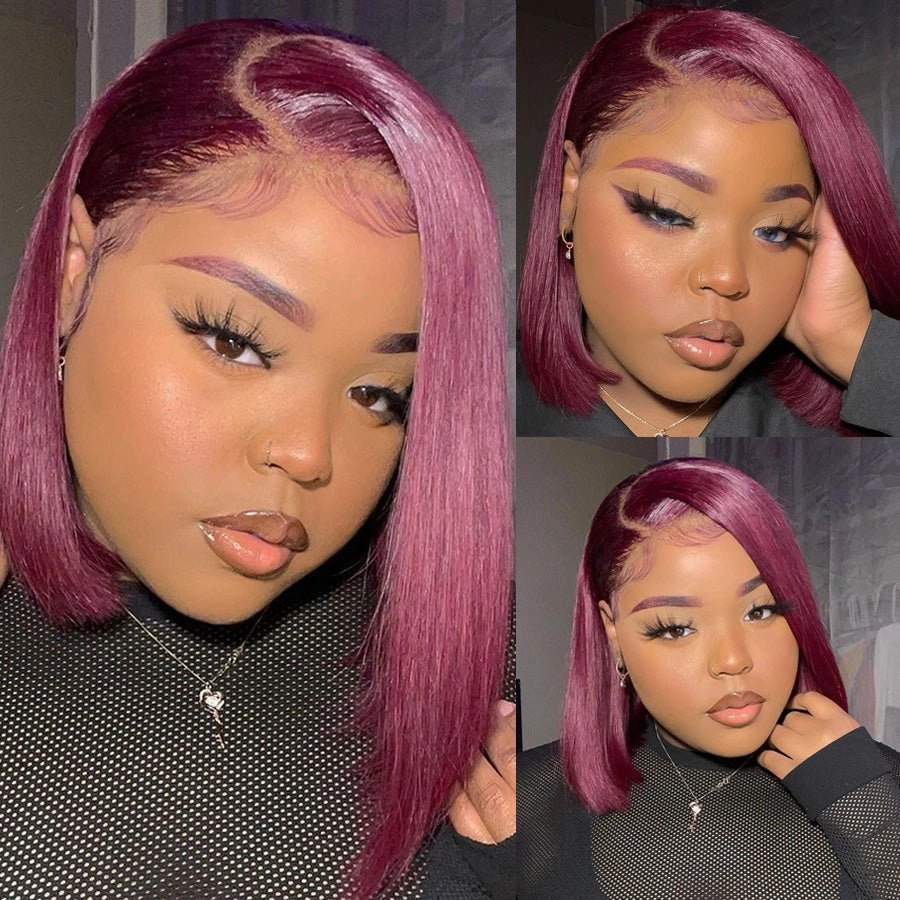 Burgundy 99J Straight Short Bob Wig 4x4/13x4 Lace  100% Human Hair Bob Wigs For Black Women-Geeta Hair