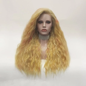 Champagne - Multicolored Blonde Long Loose Curl Synthetic Lace Front Wig