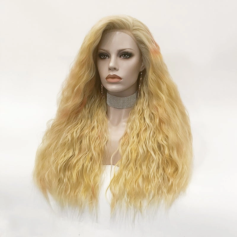 Champagne - Multicolored Blonde Long Loose Curl Synthetic Lace Front Wig