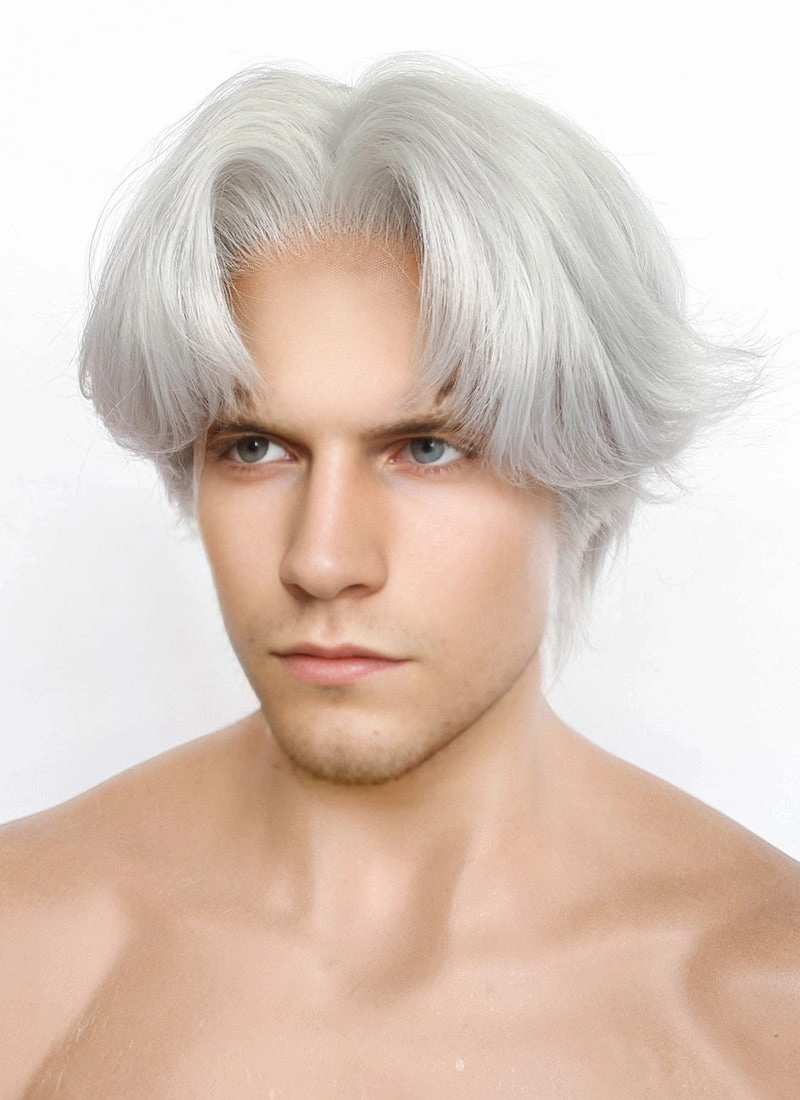 Devil May Cry Dante Silver Grey Wavy Lace Front Synthetic Men's Wig LF6116