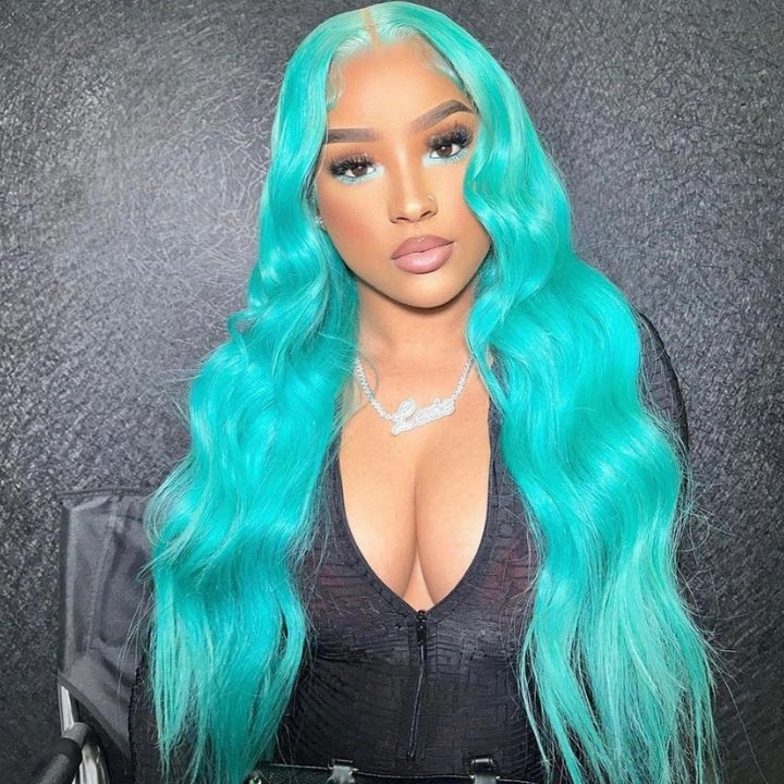 Funky Colored Wigs | Glueless 13x4/6x4.5 Mint Green Body Wave Pre Cut HD Transaparent Lace Human Hair Wigs-Geeta Hair
