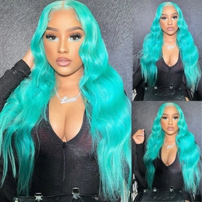 Funky Colored Wigs | Glueless 13x4/6x4.5 Mint Green Body Wave Pre Cut HD Transaparent Lace Human Hair Wigs-Geeta Hair