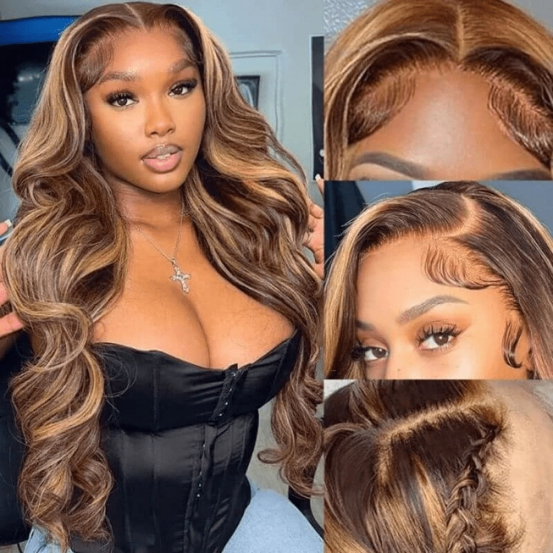 Geeta Body Wave Honey Blonde Highlight 13x4 HD Transparent Lace Front Wig 100% Virgin Human Hair Wig