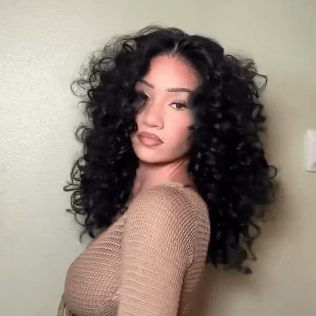 Geeta Full 300% Density Bouncy Curl 13x4 Lace Front Glueless Human Hair Wigs Pre Plucked Pre Cut Lace Front Wigs