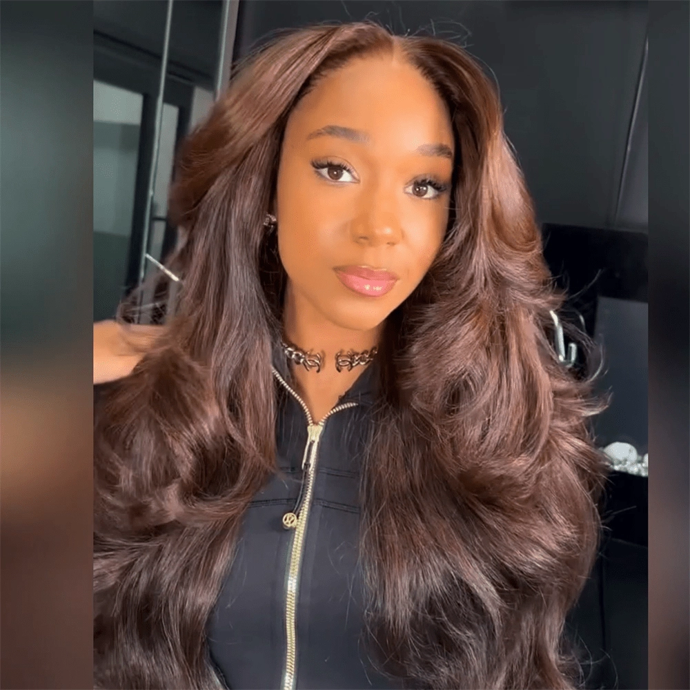 Geeta Full 300% Density Chocolate Brown Human Hair Glueless Lace Closure/Front Colored Loose Wave Wig