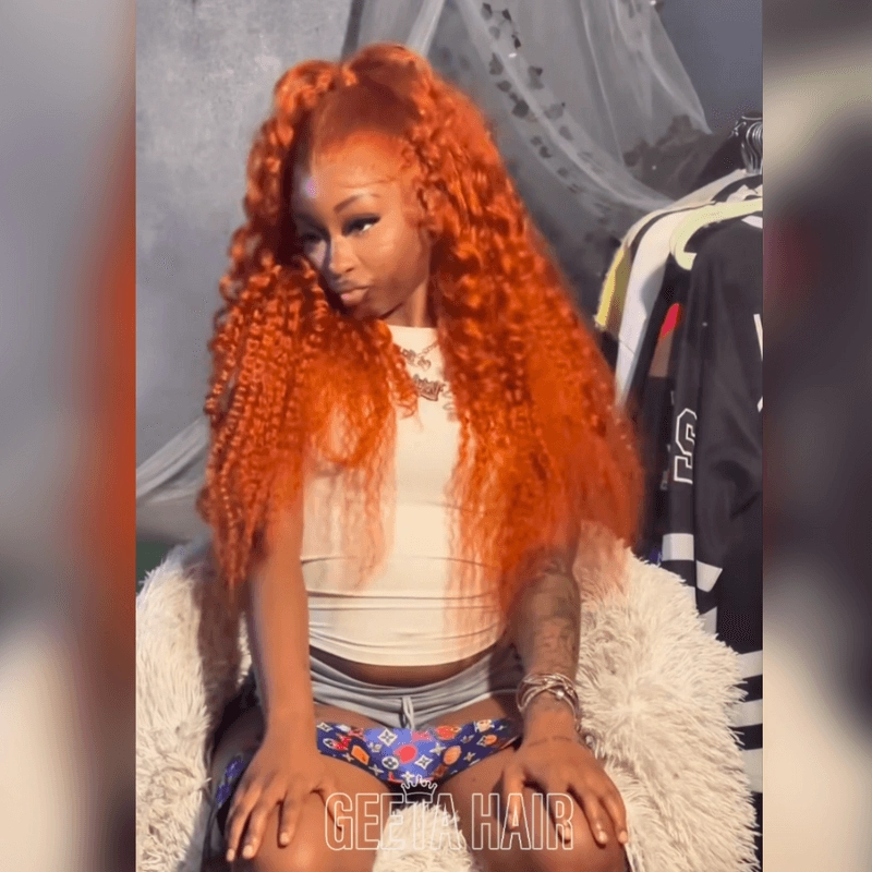 Geeta Ginger Color Wig Curly Hair 13x4 HD Lace Front Wig 100% Virgin Human Hair Wig Natural Hairline With Baby Hair