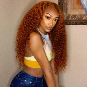 Geeta Ginger Color Wig Curly Hair 13x4 HD Lace Front Wig 100% Virgin Human Hair Wig Natural Hairline With Baby Hair