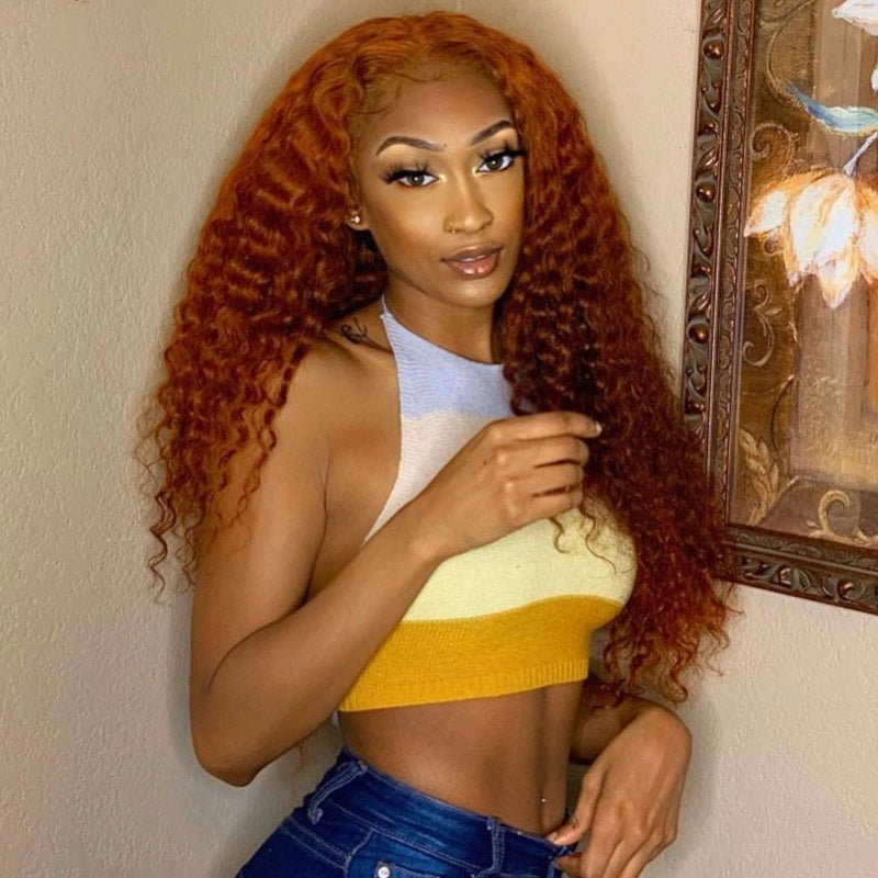 Geeta Ginger Color Wig Curly Hair 13x4 HD Lace Front Wig 100% Virgin Human Hair Wig Natural Hairline With Baby Hair