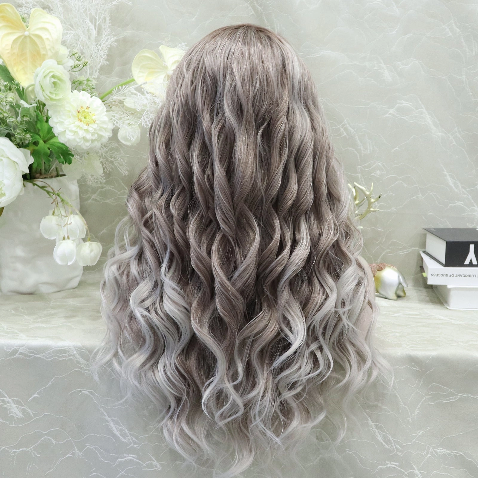 Imstyle-Elena-New Ash Blonde with soft rooting Curly 26inches 13*4 Free Parting lace Front wig