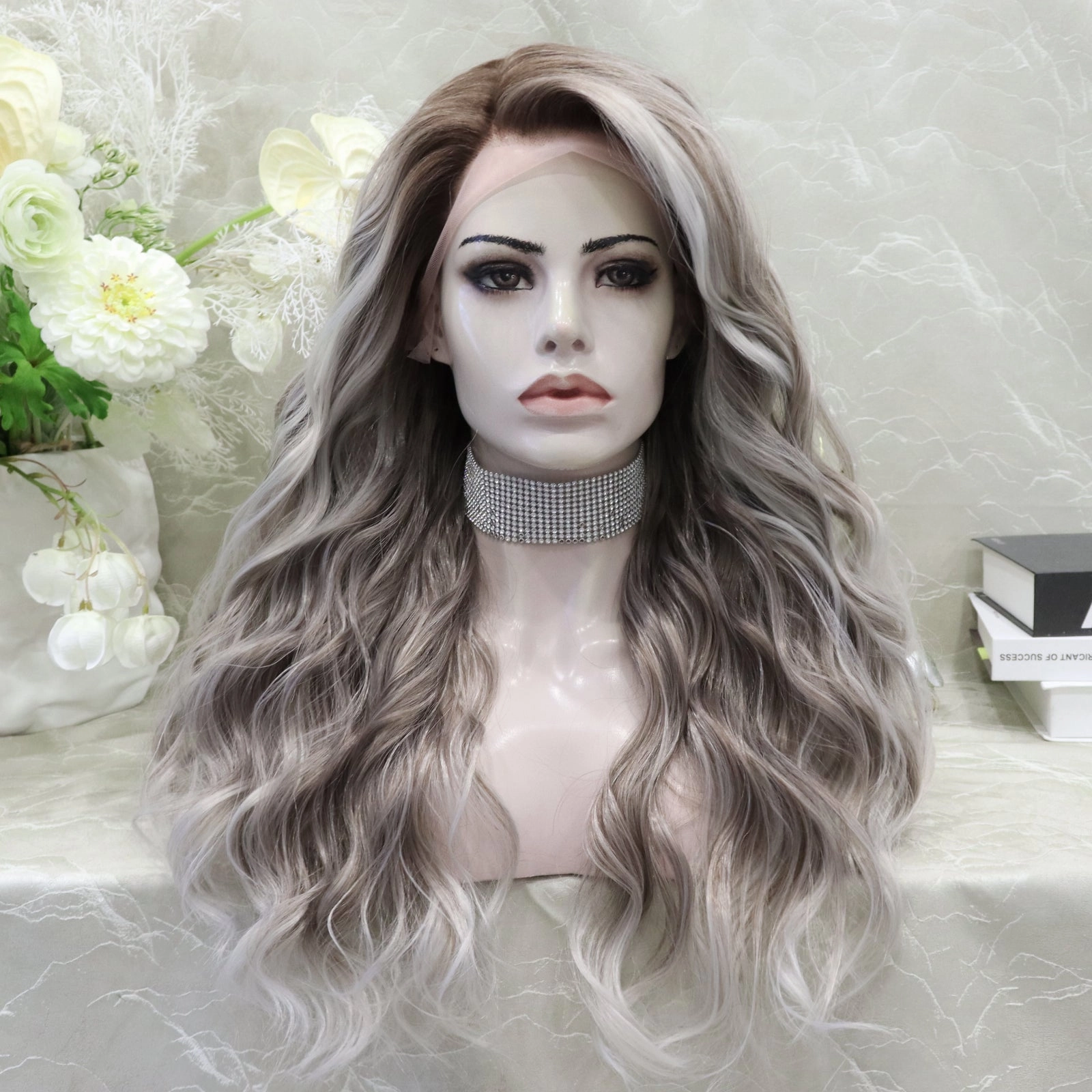 Imstyle-Elena-New Ash Blonde with soft rooting Curly 26inches 13*4 Free Parting lace Front wig