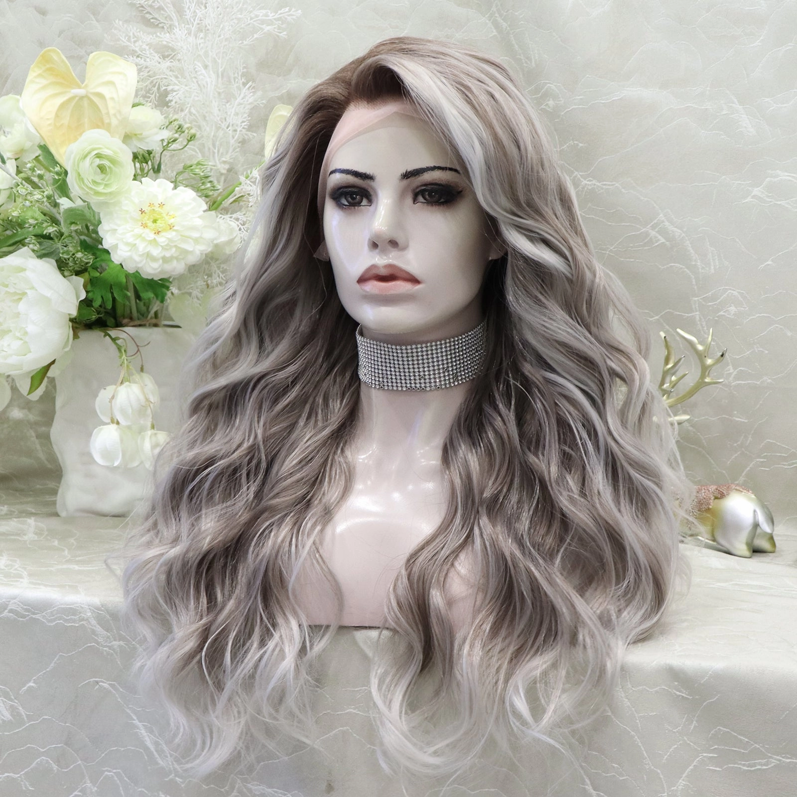 Imstyle-Elena-New Ash Blonde with soft rooting Curly 26inches 13*4 Free Parting lace Front wig