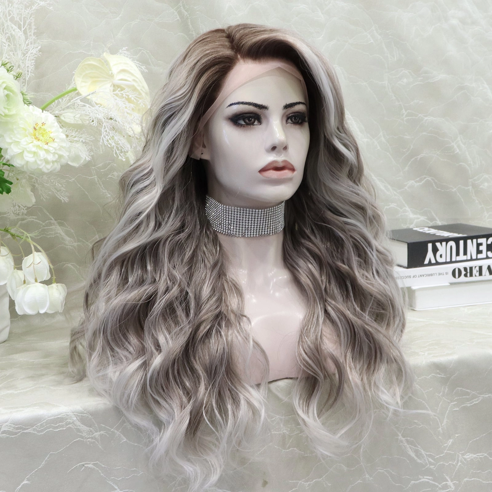 Imstyle-Elena-New Ash Blonde with soft rooting Curly 26inches 13*4 Free Parting lace Front wig