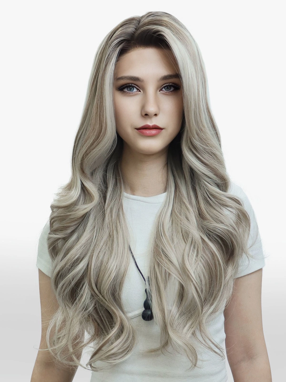 IMstyle Kayla Siver with Brown highlight Big layer lace wig 13*4 free Parting Daily Dating Wig (ELSA)