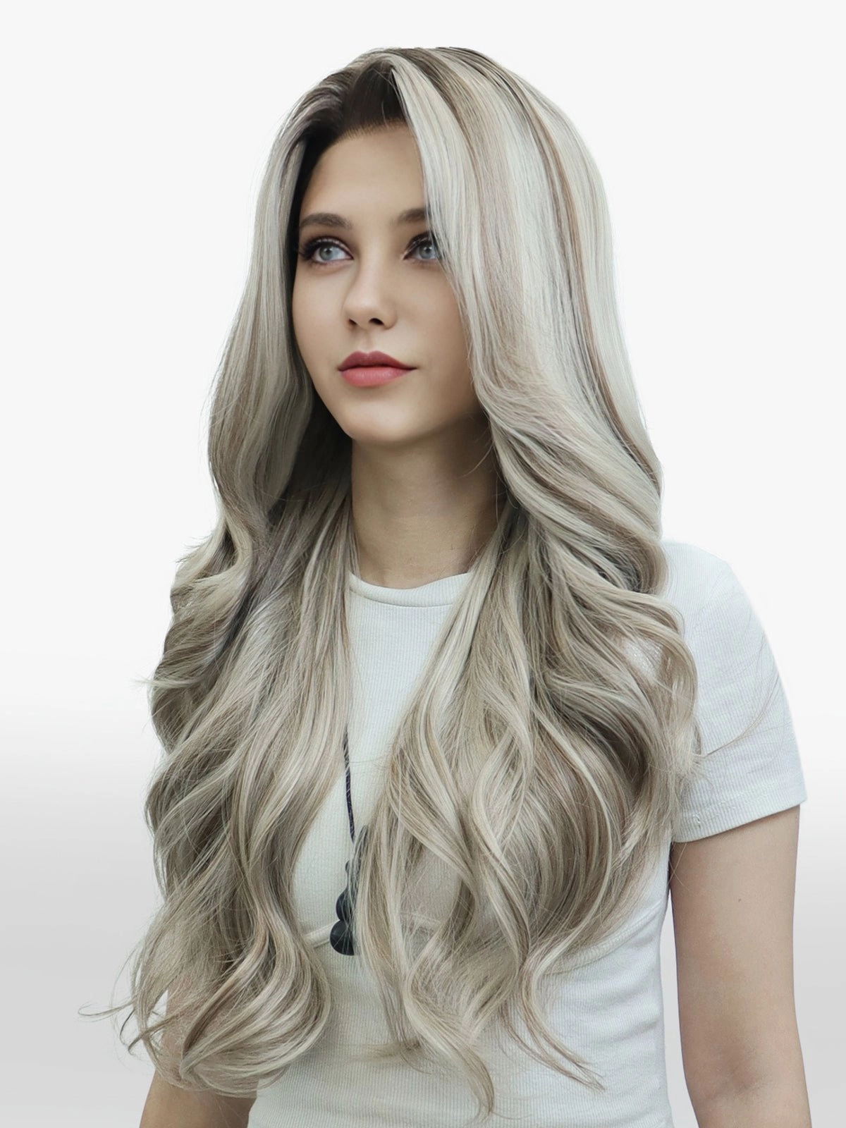 IMstyle Kayla Siver with Brown highlight Big layer lace wig 13*4 free Parting Daily Dating Wig (ELSA)