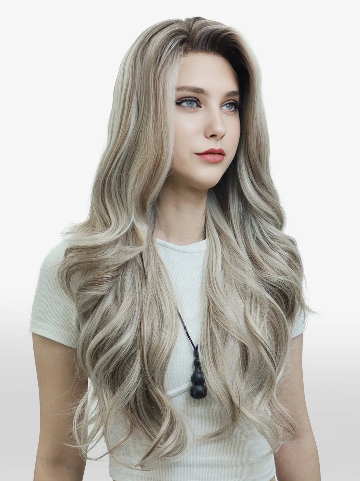IMstyle Kayla Siver with Brown highlight Big layer lace wig 13*4 free Parting Daily Dating Wig (ELSA)