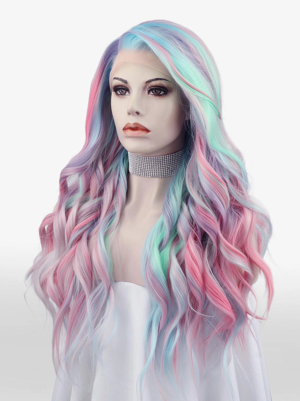 IMstyle mermaid Colorful Long Wave Synthetic Lace Front Cosplay Wig -N31-mermaid-raise