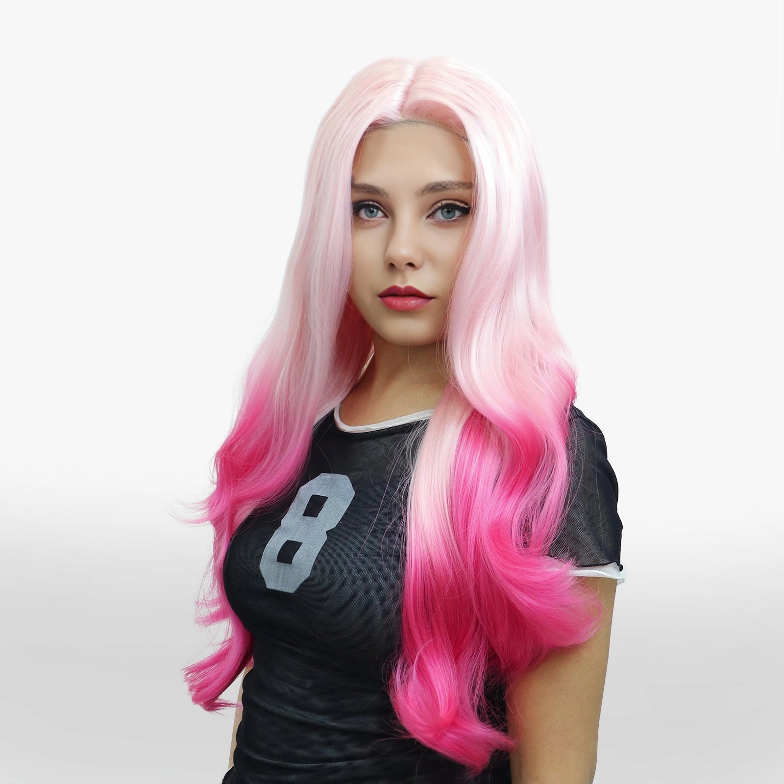 Imstyle Rambler T-part 26 inches body wave ombre pink color glueless lace front wigs TK121-2444