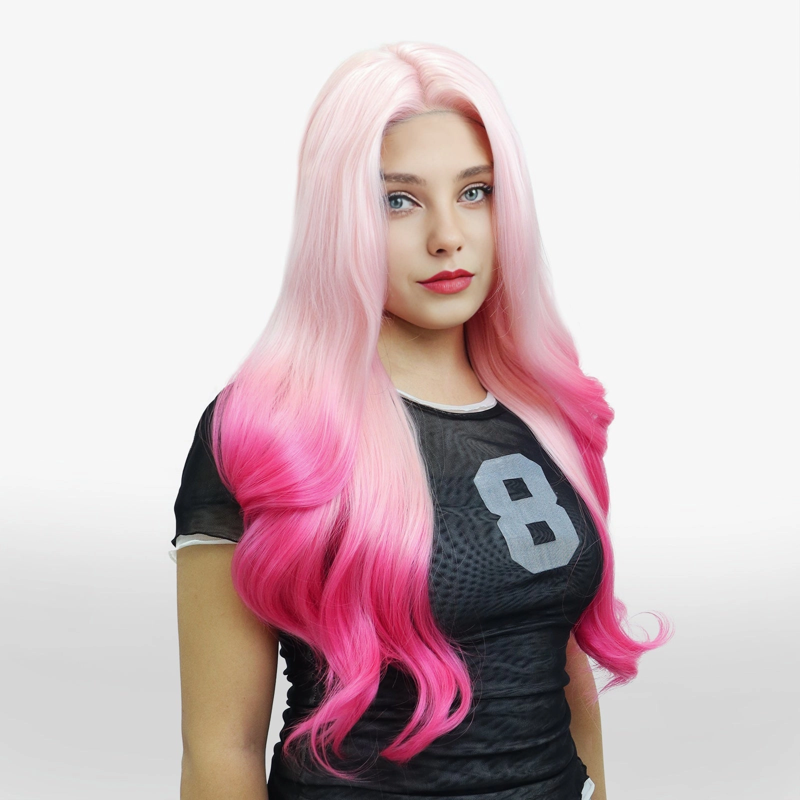 Imstyle Rambler T-part 26 inches body wave ombre pink color glueless lace front wigs TK121-2444