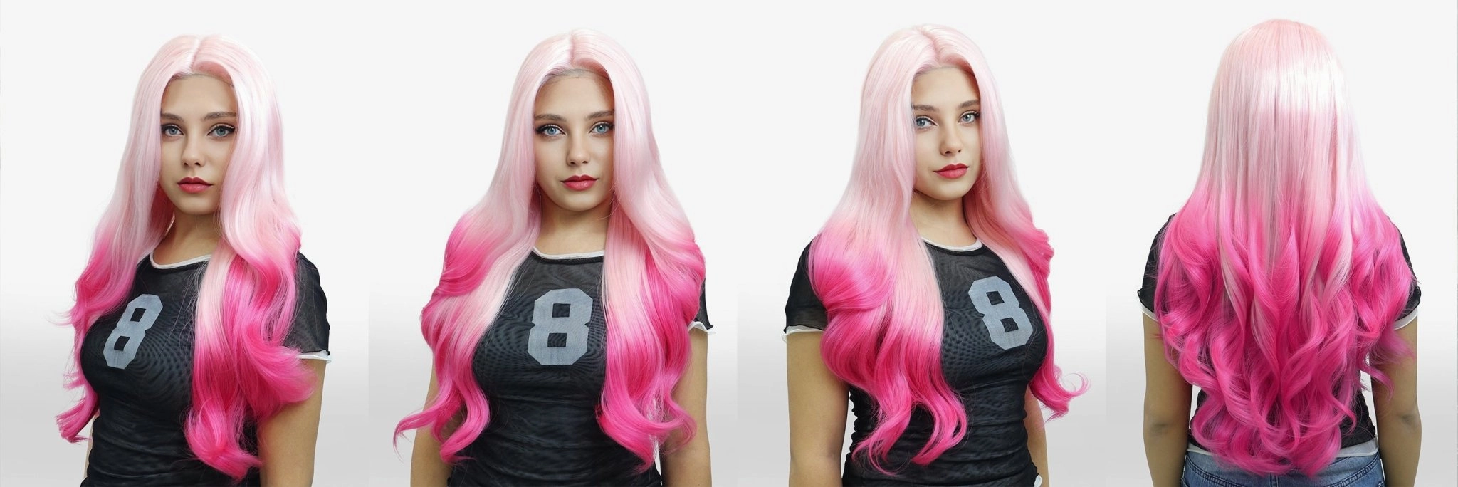 Imstyle Rambler T-part 26 inches body wave ombre pink color glueless lace front wigs TK121-2444